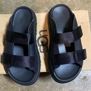 UGG Kids Black Double-Strap Slide Sandals